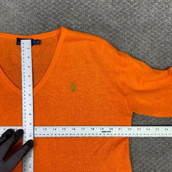 Polo Ralph Lauren Cotton Linen Blend Sweater Womens XL Orange Lightweight Hi Low - Picture 8 of 13